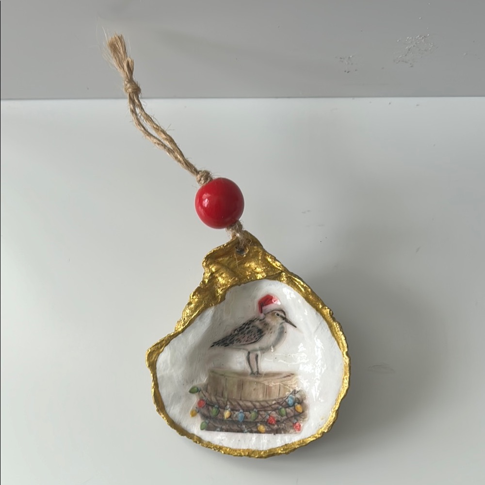 Oyster Shell Decoupage Ornament.  Beach Christmas Theme. Handmade